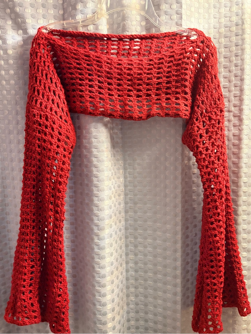 Women's Red Crochet Openwork Sweater Shrug